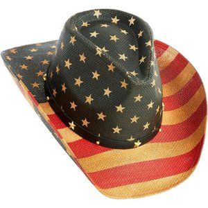 Straw USA American Flag Cowboy Cowgirl Hat for Men and Women Vintage Western